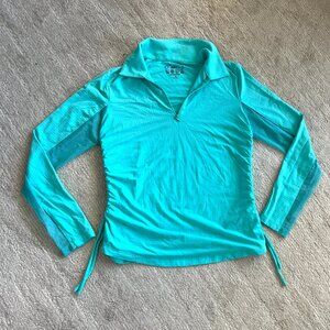 IBKUL Womens Pullover Quarter Zip - Turquoise - Size Medium